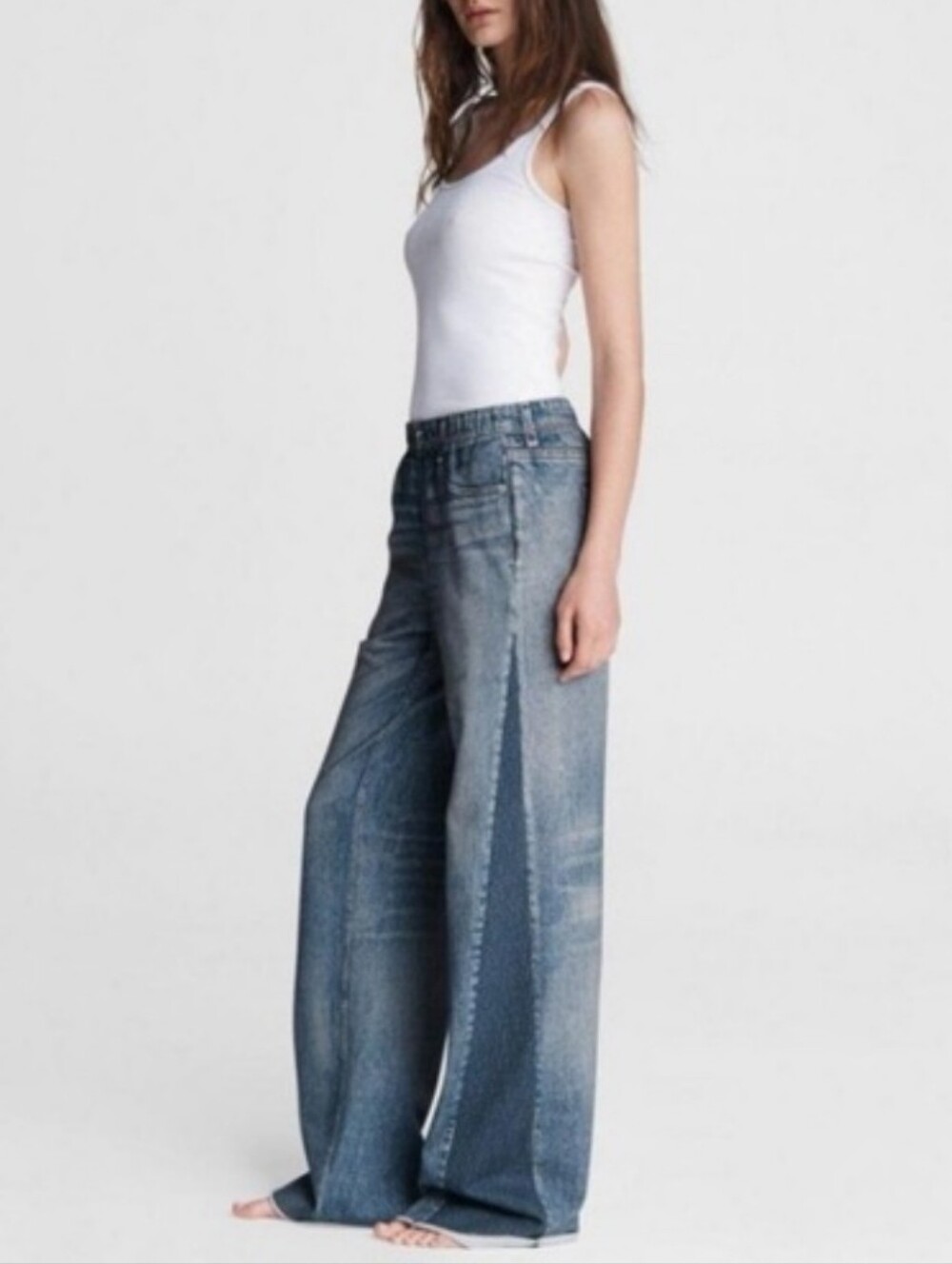 Rag & Bone Miramar Wide Leg Sweatpant Jeans Moonrise Raw Hem Size XXS - Picture 7 of 17